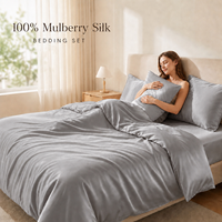 Vente en gros de linge de lit en soie de mûrier de luxe personnalisé pour la maison et l'hôtel, ensemble de 4 pièces