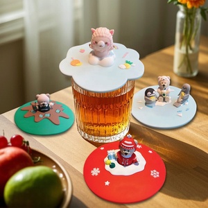 Factory Customized Logo Food Grade Universal Silicone <b>Cup</b> Coffee Tea Lid Cute Cartoon Design Dust Proof - Product Image 1