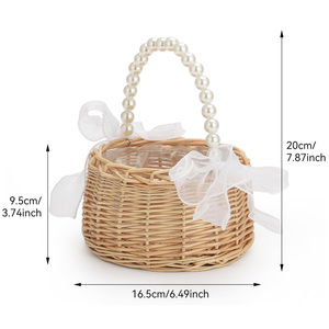 ตะกร้าหวายสานด้วยมือสำหรับเด็กผู้หญิงพร้อมโบว์ริบบิ้นมือจับไข่มุกแบบเรียบง่ายสำหรับงานแต่งงานตะกร้าดอกไม้สำหรับงานแต่งงานที่หรูหราระดับมืออาชีพ - Product Image 2