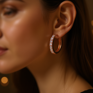 Orecchini a Cerchio in Lega di Zinco Placcati Oro Rosa con Cristalli e Strass, Taglio Brillante, Design Minimalista per Uso Quotidiano Femminile, 8mm Interno - Product Image 2