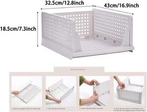 Panier de rangement pliable pour armoire sur mesure avec séparateur coulissant, étagère organisateur superposée moderne en plastique PP - Product Image 3