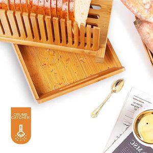 Cortador de pan de bambú Ganyuan Woodcraft con recogedor de migas y caja de almacenamiento plegable para pan casero - Product Image 1
