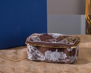 Vintage Floral Porcelain Trinket <b>Box</b> Gold Rim Ceramic Jewelry <b>Storage</b> <b>Box</b> Decorative Home Tabletop Organizer Gift - Product Image 3