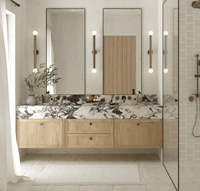 Tostone Personnalisé Accrochage Mural Double Évier Intergred Naturel Calacatta Viola Marbre Vanité Pierre Unité pour Villa de Luxe Salle de Bains