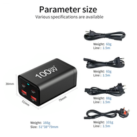 Pengisi Daya Desktop USB C 100W 4-Port PD 3.0 65W GaN Stasiun Pengisian Cepat untuk Ponsel/Tablet/Laptop dengan Desain Lipat