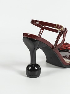 Sandales pour femmes, sandales à bout pointu avec fleurs en dentelle 3D, talon irrégulier - Style soirée, chaussures à talons hauts bordeaux - Product Image 5
