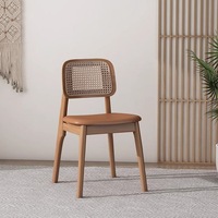 Chaise de salle à manger décontractée pour la famille, style nordique, avec dossier, en bois massif et rotin