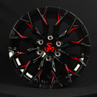Rines Deportivos de Aleación SJ en Negro Brillante con Detalles Rojos, 18 19 20 21 22 Pulgadas, 5x114.3 5x120 6x139.7 para Honda, Toyota, Ford, SUV, Sedán