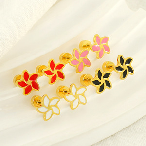 Flower Stud <b>Earrings</b> 18K Gold Plated Stainless Steel Screw In Anti <b>Drop</b> Sweet Style For Women Fashion Jewelry Wholesale - Product Image 1