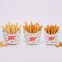 Boîte à frites jetable personnalisable avec logo, résistante à la graisse, à ouverture supérieure, en papier, pour emballage de snacks et de fast-food