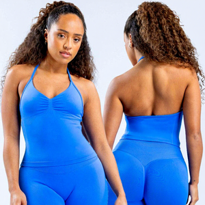 OEM Popular Fitness Gym Wear Wholesale Activewear Pleated Custom Logo Seamless Halter Yoga Wrap Bra Women Sport Tank <strong>Top</strong> <strong>Vest</strong> - Product Image 1