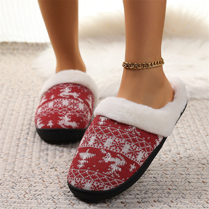 Latest Design Girls <strong>slippers</strong> Christmas Plush Slides <strong>Comfy</strong> Women's Knitted Sweater Collar Suede Knitting <strong>Slippers</strong> - Product Image 5
