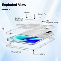 Coque de téléphone pliable à couverture intégrale pour iPhone Duo Star Glitter Clear avec anneau magnétique intégré, coque rigide en PC antichoc et protectrice