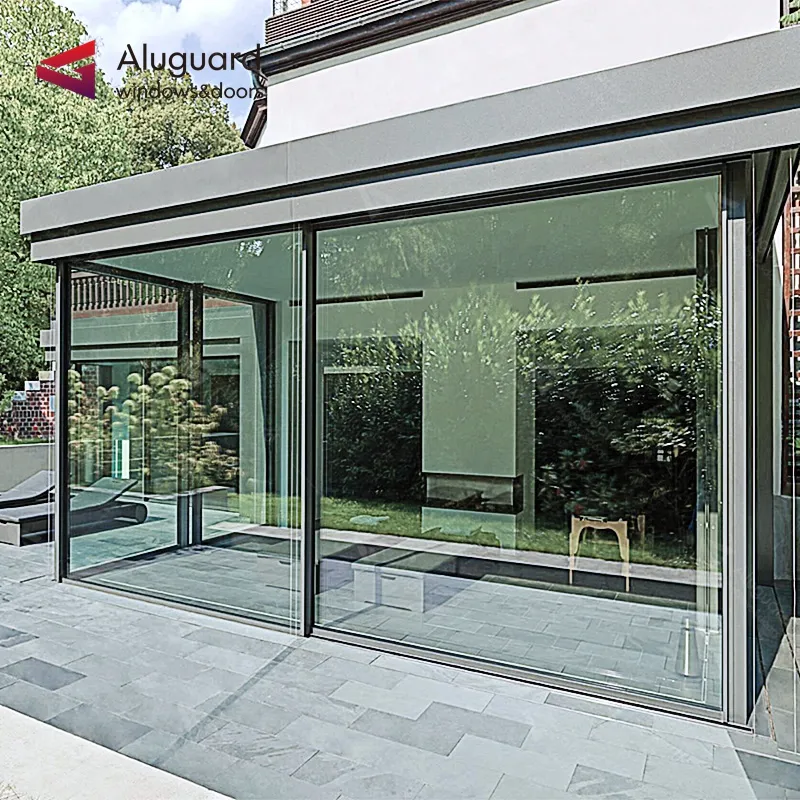 Automatic Aluminum Glass Doors System With Screen Aluminium Slide Lowes double glass Patio Frameless Sliding Door