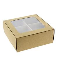 Vente en gros Boîte à brownies à quatre compartiments Petits biscuits Charcuterie 6x6 Boîtes de boulangerie marron Impression personnalisée avec fenêtre et séparateurs