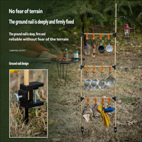 Support de rangement multifonctionnel en bois massif pour équipement de camping, pliable et portable, pour cuisine extérieure, casseroles, poêles, lanternes et ustensiles