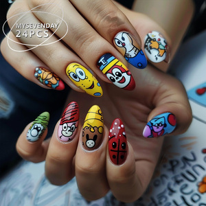 Forign Trad Warabl Cut Cartoon Nail Stickrs Finishd 24 Pics Dtachabl Mdium Long Watr Drop Shap Fak Nails - Product Image 2