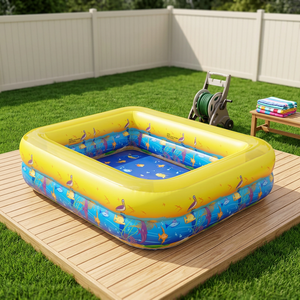 Grande piscine familiale gonflable à thème océan, 2 niveaux, chambres d'air indépendantes, bateau-piscine à imprimé marin bicolore, faible coût - Product Image 1