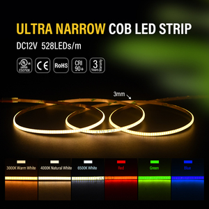 Bande LED COB ultra-mince de 3 mm de largeur, 12 V, 528 LED/m, sans points, flexible, pour la décoration de lettres en relief miniatures - Product Image 1