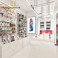 Massivholz-Handy-Präsentationsvitrine aus Edelstahl mit LED-Beleuchtung für Telefonladentheken