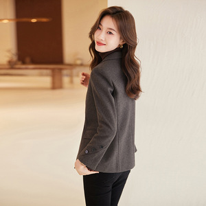 Women's Blazer Solid Color Woolen Fabric Anti-Wrinkle Spring Autumn 2023 New Style Elegant Petite Fit - Product Image 4