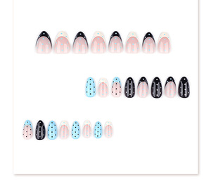 Faux ongles à presser en amande à pois français, bleu, noir, nude, réutilisables, pour femmes, tendance, pointes d'ongles artificielles - Product Image 3