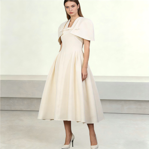 Nouvelle Arrivée OEM ODM <span class=keywords><strong>Robe</strong></span> Midi Élégante à Manches Cape Personnalisée Ivoire Coupe A-line pour Femmes, Idéale pour Mariages et Cocktails - Product Image 1