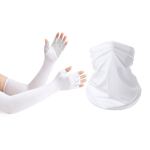 Summer Outdoor Sun Protection Sleeves Ice Silk Neck Warmer Combo Extra Long Finger Exposing Cycling Face Mask Unisex Adult - Product Image 5