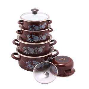 鋳鉄トルコエナメルキャセロール調理器具セット5個フライパンステンレス鋼持続可能なガラス金属キッチン調理鍋 - Product Image 4