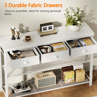 Table de canapé console blanche moderne de 38 pouces, 3 tiroirs en tissu, étagères de rangement pour l'entrée industrielle, présentoir pour le salon, les villas