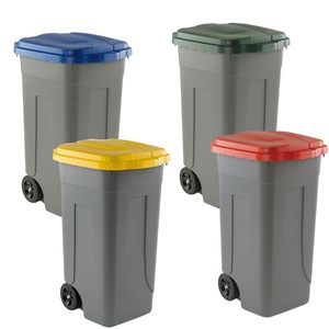 Waste Separation <b>Bins</b> 80 Litre With Wheels Coloured Lids Clip Closure Set Of 4 - Product Image 1