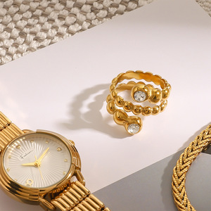 Anillo de burbujas chapado en oro para mujer Yueli con engaste de diamantes para joyería de moda para fiestas - Product Image 2