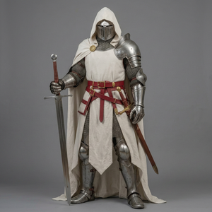 Armadura de Caballero Templario Blanca, Traje Gótico de Cruzado, Disfraz de Caballero Usable, Armadura con Cruz Negra, Set de Regalo Medieval - Product Image 1
