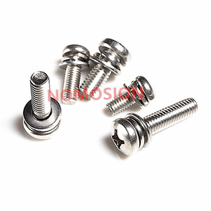304 Stainless Steel Cross Pan Head <b>Screw</b> M4 With <b>Flat</b> And Spring Washer Combination Metric Class 8.8 Standard Thread Plain - Product Image 2