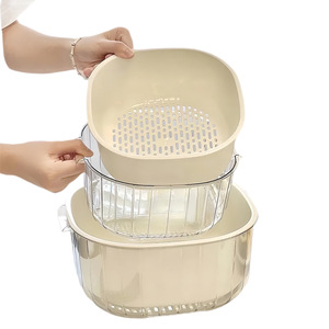 Panier de drainage double couche Zhenmao, qualité alimentaire, pour le lavage et le rangement des légumes et fruits, avec poignée, idéal pour la cuisine et les animaux domestiques - Product Image 4
