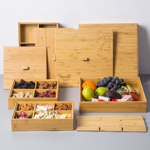Boîte à fruits secs en bambou avec compartiments et couvercle, rectangulaire, couleur bois naturel, pour les fêtes et le rangement à domicile - Product Image 4