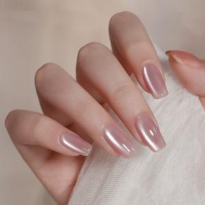 Produits de beauté de luxe Fournitures pour ongles Appuyez sur Ongles Conseils Rose Oeil de Chat Doux <span class=keywords><strong>Pastel</strong></span> rose Ongles En Gros 24pcs Doigt Réutilisable - Product Image 1