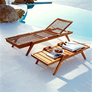ECO2GO VIETNAM Chaise longue en bois style resort, design vague, coussin en option, surface inclinable confortable, jardin, hôtel, villa - Product Image 1
