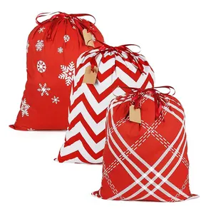 High Quality Promotional Cotton Christmas String Bag Santa Bag Eco-friendly Drawstring Gift Bag With Custom Printing Logo