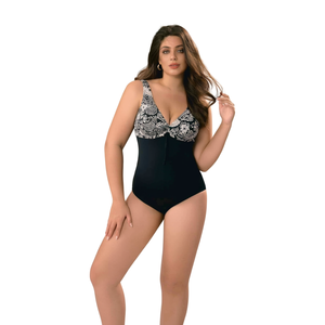 Costume da bagno intero HDJ Plus Size con controllo pancia, scollo a V profondo, stampa floreale, vita alta, da donna BZ77031 - Product Image 1