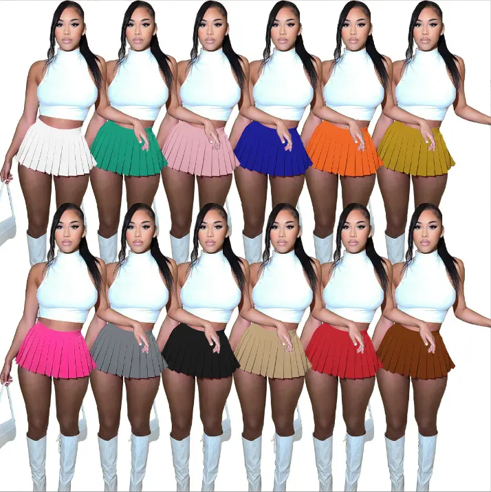 wholesale casual women tennis skirts 2023 summer fashion solid hot girls short skirt Sexy pleated Mini skirt