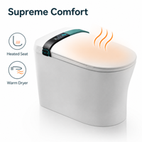 Inodoro inteligente de pie de cerámica con sifón alargado, boquilla de autolimpieza automática, sensor de pie, descarga sifónica y dispensador de espuma