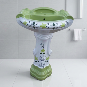 Ensemble de lavabo en céramique carré décoratif vert style farmhouse avec piédestal mural complet - Product Image 1