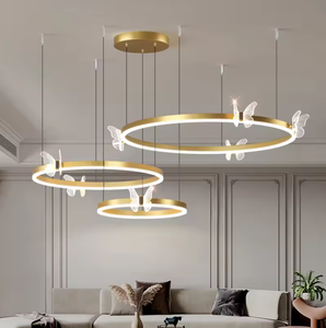 Nouveaux lustres de plafond circulaires de conception anneau d'or nordique autour des lumières pendantes en aluminium menées - Product Image 1