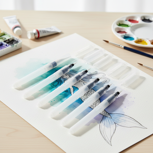 Lot <span class=keywords><strong>de</strong></span> 3 pinceaux à eau rechargeables en plastique blanc, pointe fine, poils plats en nylon pour aquarelle, calligraphie et loisirs créatifs - Product Image 4