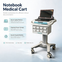 Carrito Médico con Cajón de Almacenamiento, Estación de Trabajo Móvil para Laptop con Ruedas para Hospital y Estación de Enfermería