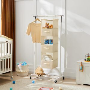 Organisateur de placard suspendu 6 niveaux beige, étagère de rangement pliable avec crochets pour l'organisation de la chambre - Product Image 2