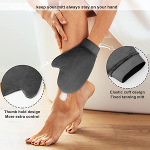 Personnalisé sans strie velours bande élastique faux corps faux bronzage applicateur gant avec pouce noir marron autobronzant mitaines - Product Image 3