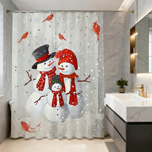 Rideau de douche de Noël avec bonhomme de neige, impression numérique, polyester, design de dessin animé, décoration de salle de bain, lavable en machine - Product Image 6