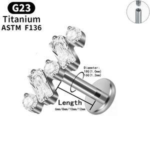 Rui Qian ADTM F136 Titanium Oorknopje Hoge Kwaliteit Zirkoon Doorboort het Piercingbeen Nagel Dames Lichaamssieraden G23 Titanium - Product Image 3